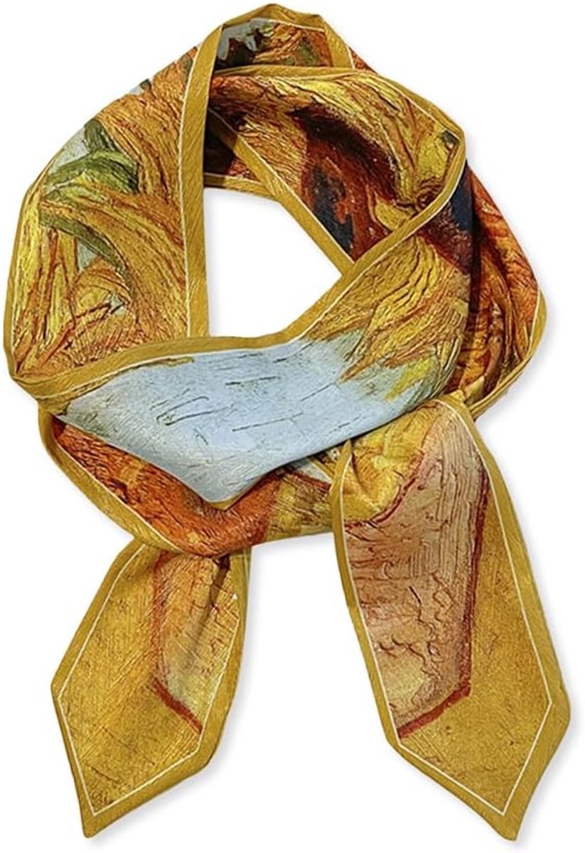 Smalle zijden sjaal dames meisjes lang dun bedrukte halsdoek kleurrijk olieverfschilderij artistieke stijl romantische satijnen sjaal haarband hoofddeksel sjaal