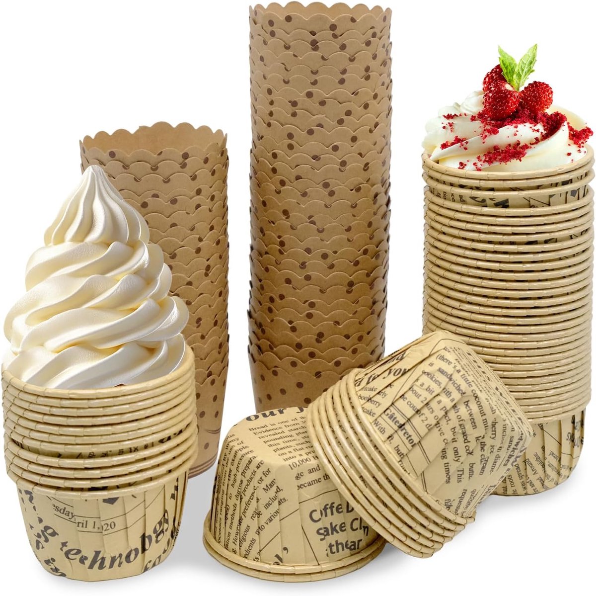 100 stuks muffinvormpjes, bakvormpjes, papier, cupcakevormen, kraftpapier in 2 maten, hittebestendige bakbekers voor bruiloft, verjaardag, feest, ideaal voor bakkers