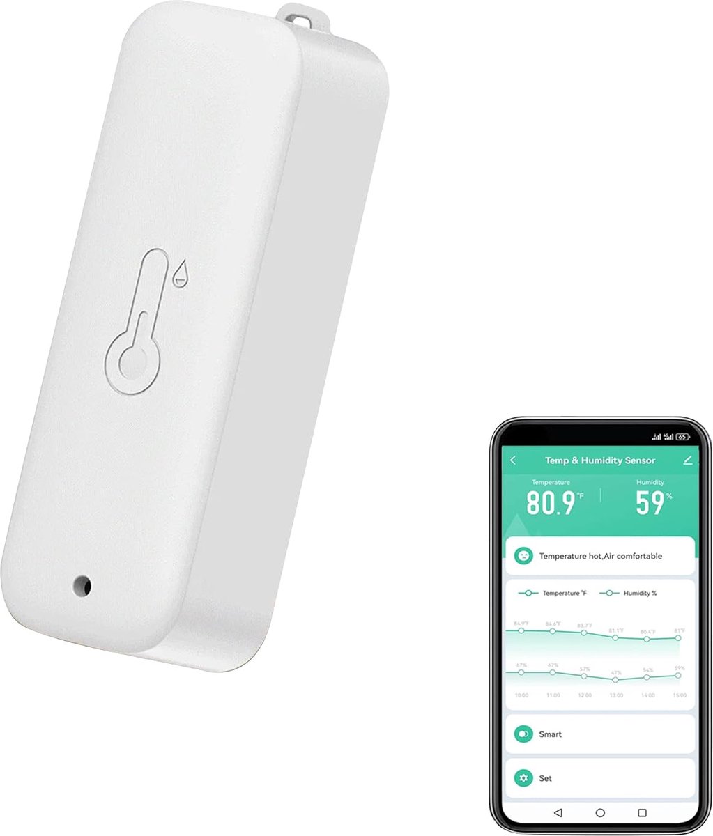 hygrometer thermometer: waterdichte vocht- en temperatuursensor met app-alarmmelding, zelfmagnetische wifi-sensor voor binnen en buiten, compatibel met Alexa (1 stuks, wit)