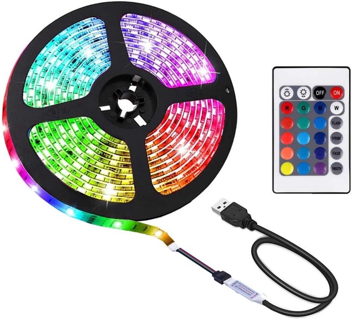3 meter led strip, USB led strip met 24 toetsen afstandsbediening, achtergrondverlichting voor de tv, energieklasse A+