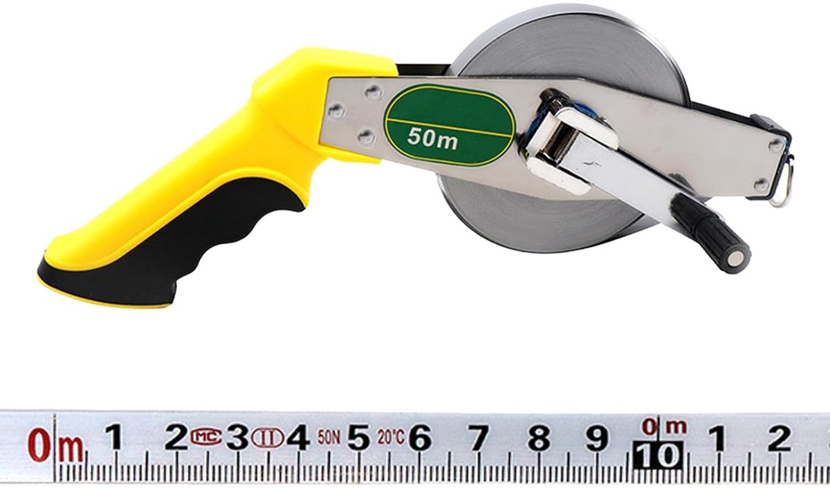 50 m, lang meetlint, hoge precisie bandmaat, duurzaam stalen meetlint voor nauwkeurige metingen, meettape met ergonomische handgreep, meetmaat voor bouwplaats