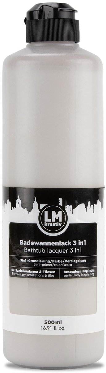 LM-Kreativ Badkuiplak 3 in 1 2K - tegelverf en tegellak - 500 ml - grijs cementlook