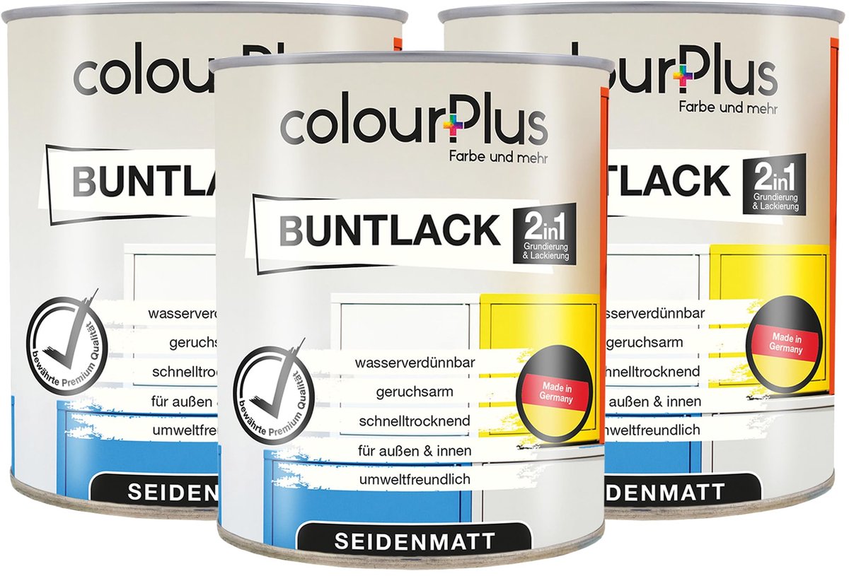 ColourPlus Lakverf - Dekkende Verf - Acrylverf - 2-in-1 - Weerbestendig - Zijdeglans - Wit - 3x750ml (2.25L)