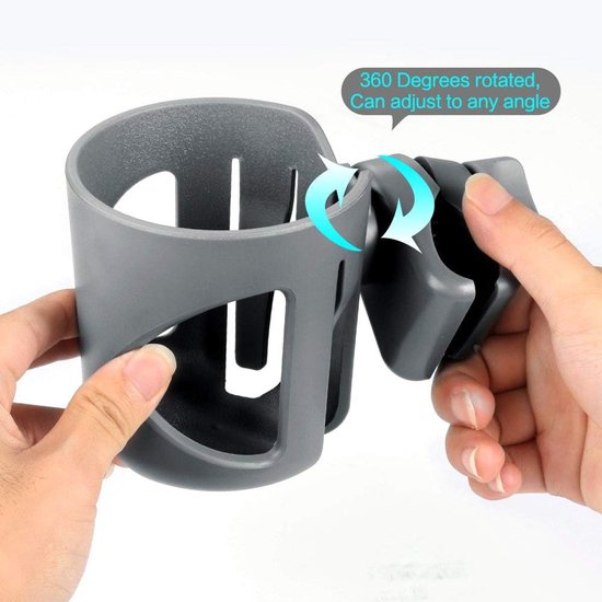 Universele bekerhouder, bekerhouder voor kinderwagens, 360° draaibare, groot kaliber flessenhouder voor kinderwagen, fiets, rolstoel, rollator, scooter, grijs — afbeelding 2