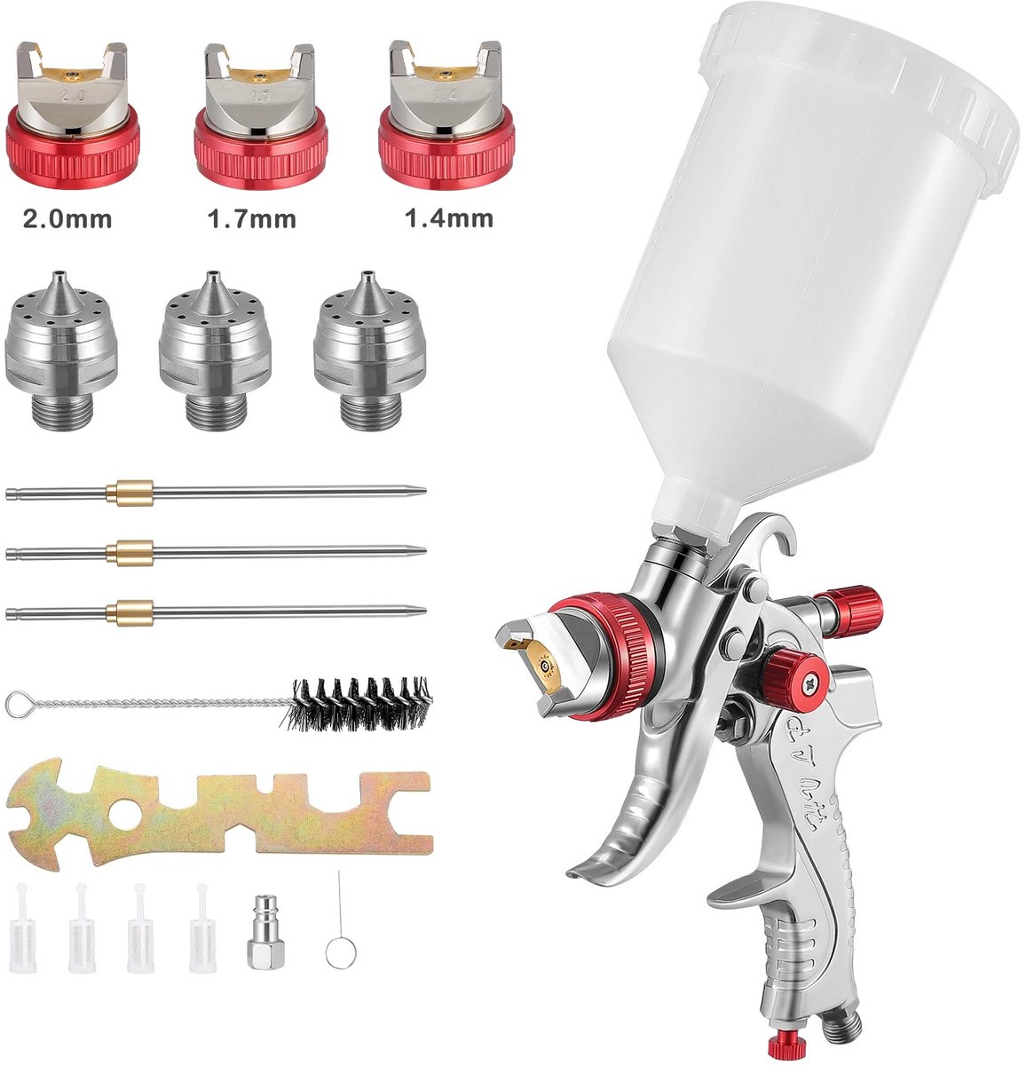 Professionele HVLP Verfspuit voor Kleine Reparaties, Leren Coats en Precisie Spuiten - Inclusief 1.4/1.7/2.0 mm Doppen