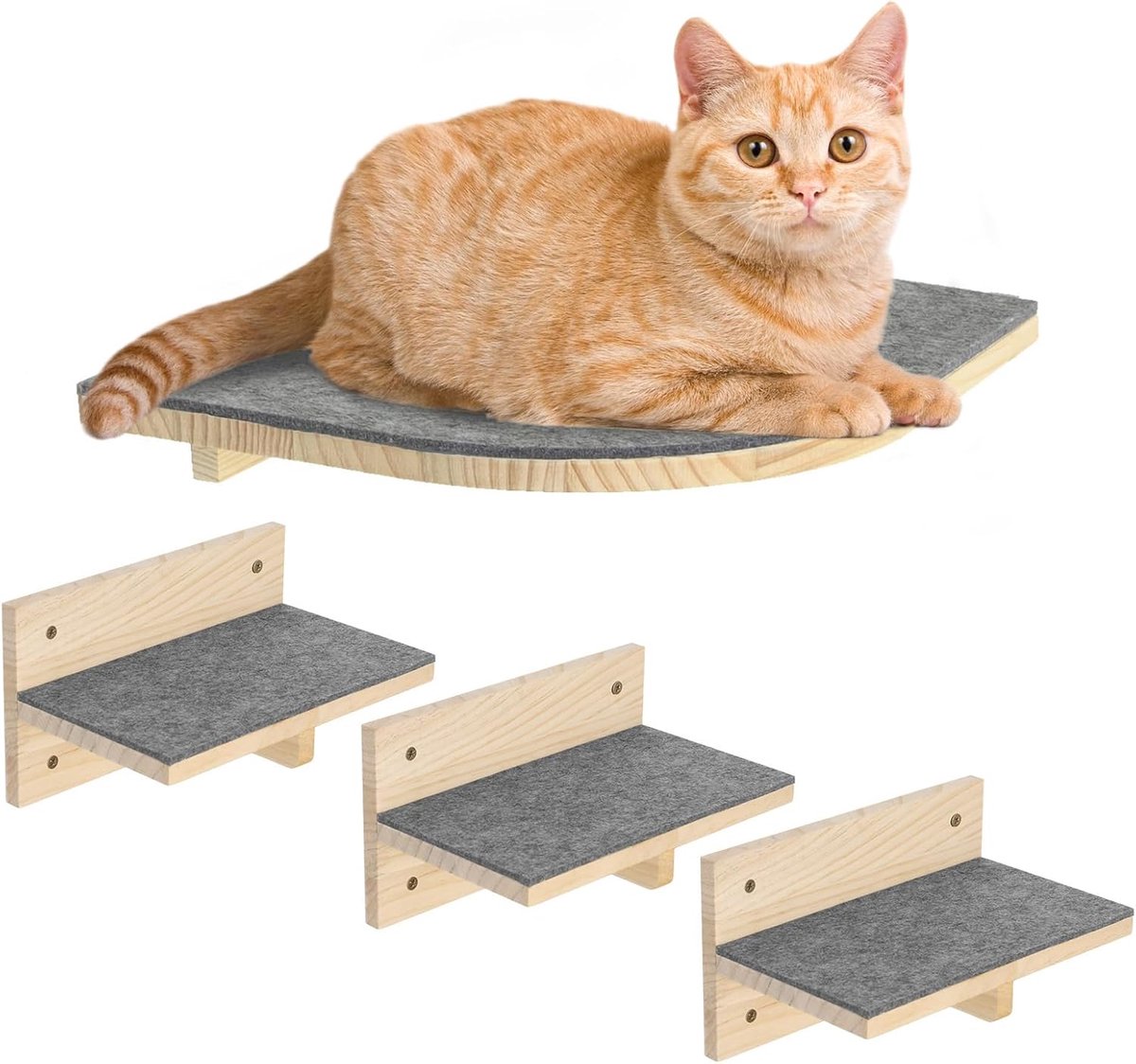 Klimwand katten kattentrap muur set van 4 katten klimwand set stabiele kattenwand natuurlijk hout kattenladder kattenmuur parcours tot 9,5 kg