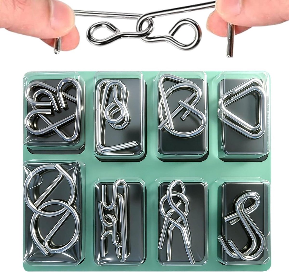 Draadpuzzels Set - Ontwarring Puzzels - Mentale Training - Metaaldraad Constructie - 14.2 x 18 cm - A