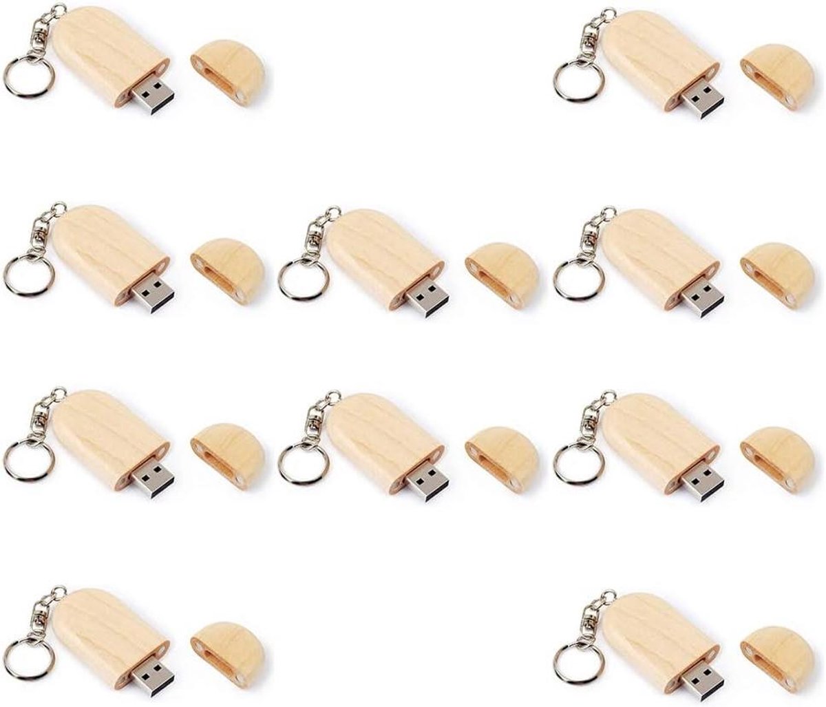 Houten USB Stick - Geheugenstick Pen Drive - Bestanden Opslaan Delen - Waterdicht Stofvrij - 10 Stuks - Houtkleur