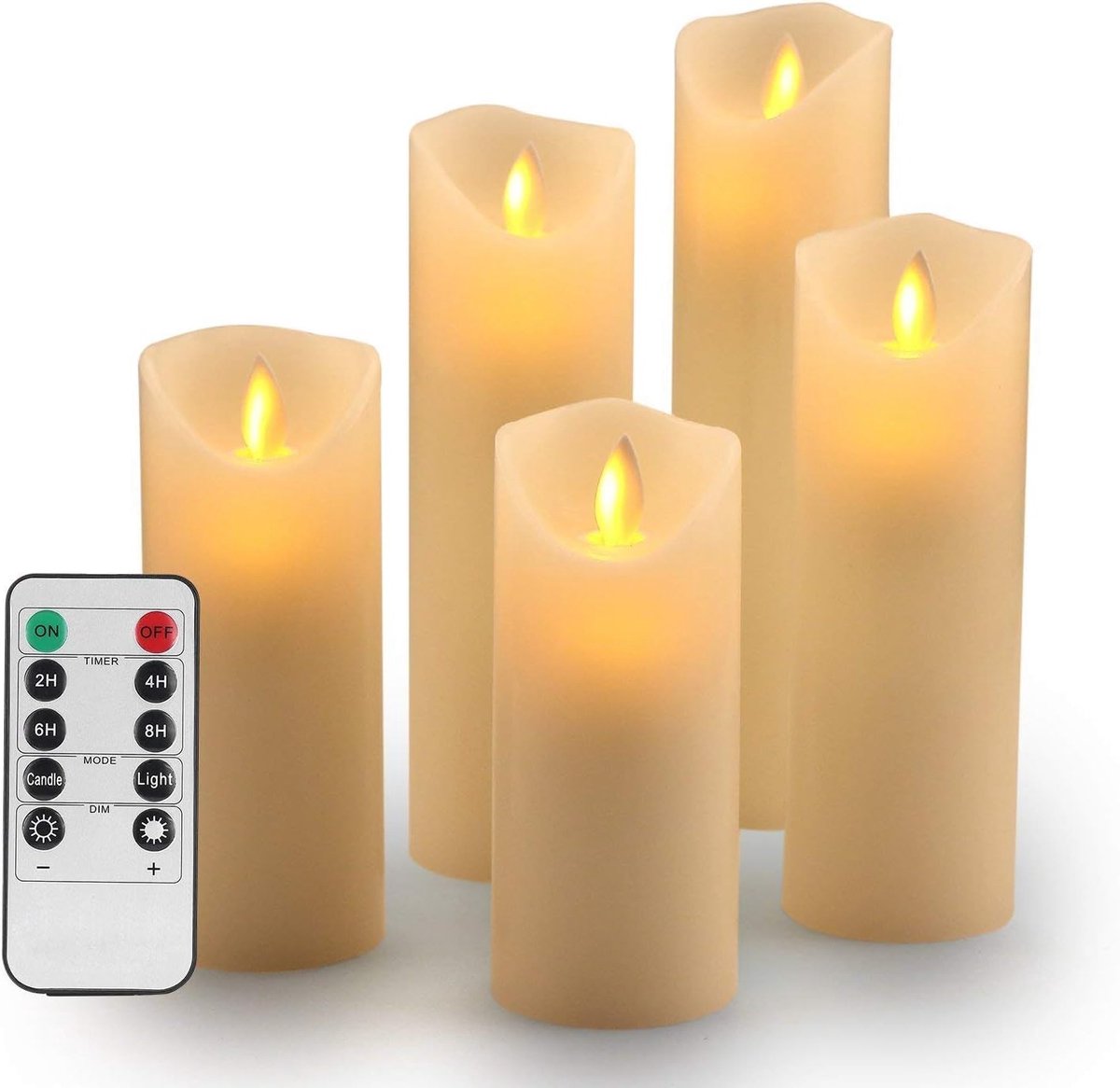 Kaarsen- Flikkerende Vlamloze Set Velas decoratieve as-Vlamloze Kaarsen: 4",5", 6",7" en 8" Klassieke Echte Waszuil met Bewegende Vlam & LED 10 Afstandsbediening Toetsen 2/4/6/8 uur-timer