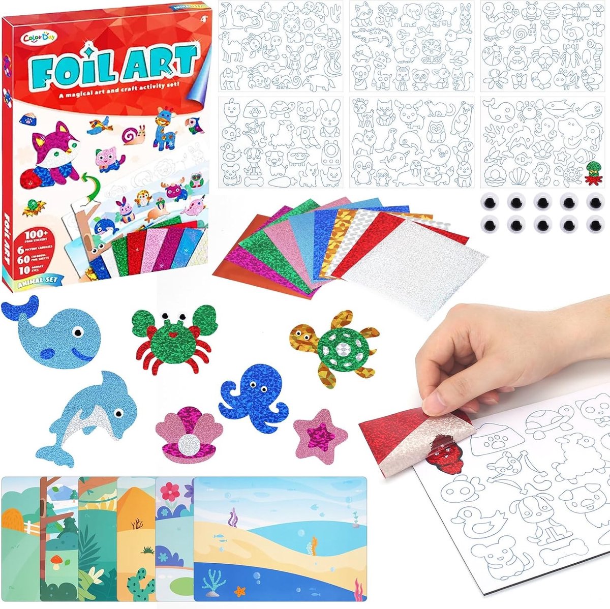 Foil Kunst voor Kinderen, Dierlijke Knutselactiviteiten, Creatieve DIY Sets voor Jongens en Meisjes van 4 tot 9 Jaar, Schoon en Leuk Knutselen
