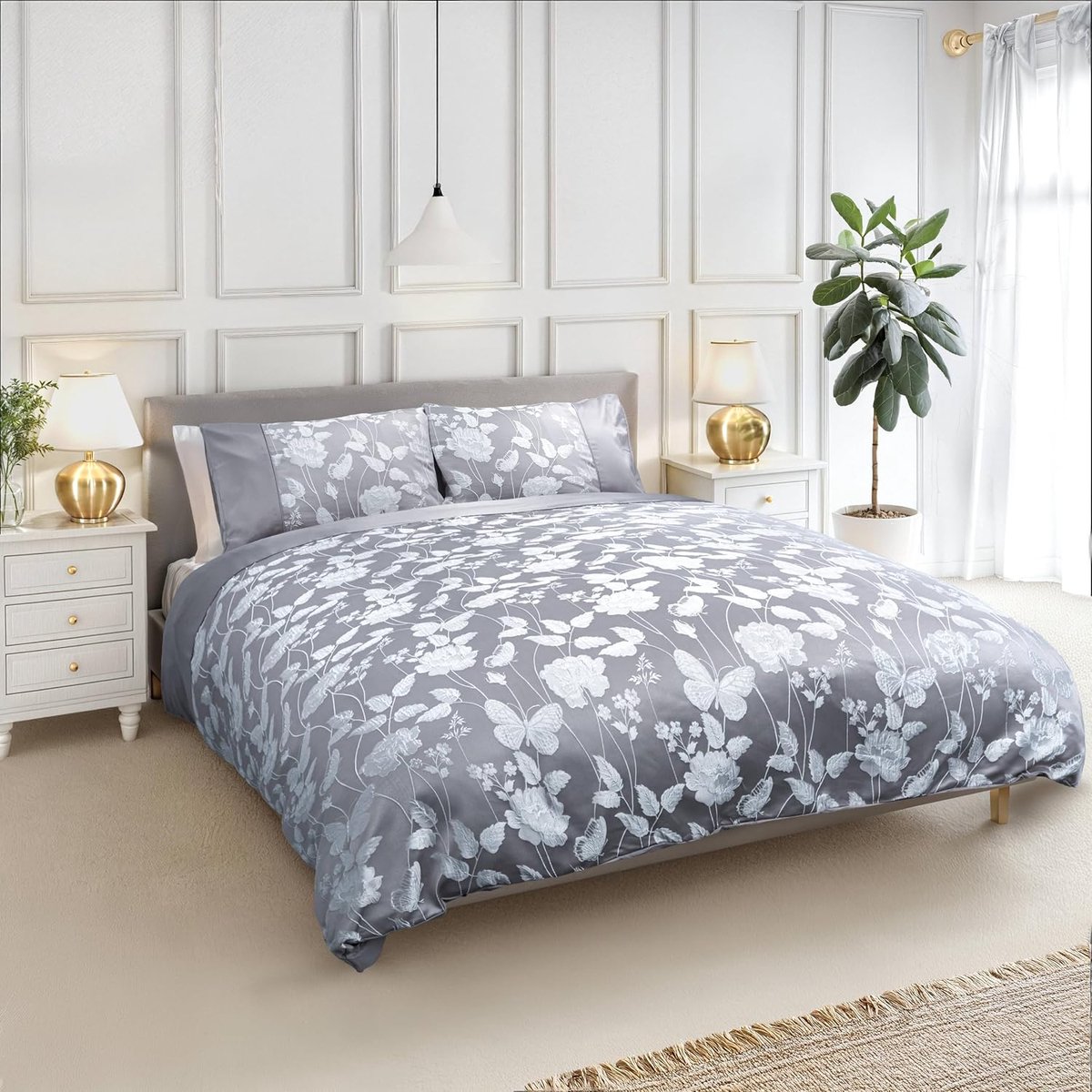 Barclay Butterfly Meadow - Verfraaide Jacquard Dekbedset in Zilver - Dubbel