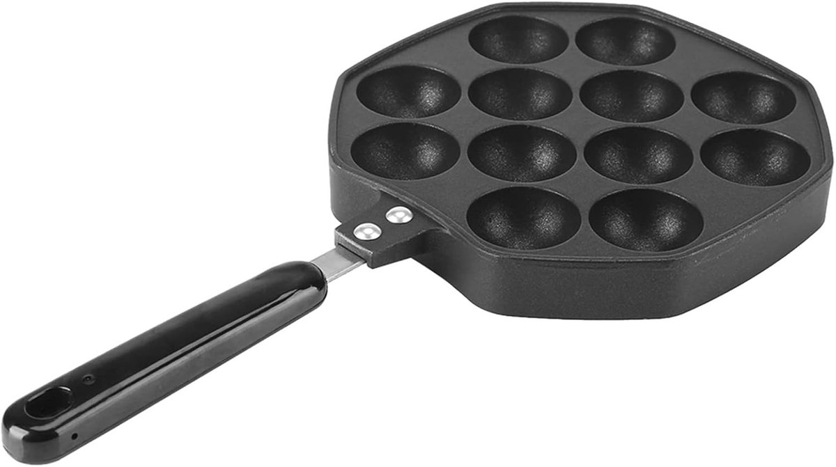 Pan, Takoyaki Pan, Anti-aanbak Aluminium Pancake Grill Pan met Plastic Handgreep, 12 Holtes Takoyaki Maker voor Thuis met Hangende Gat, Gemakkelijk Te Reinigen en Te Ventileren