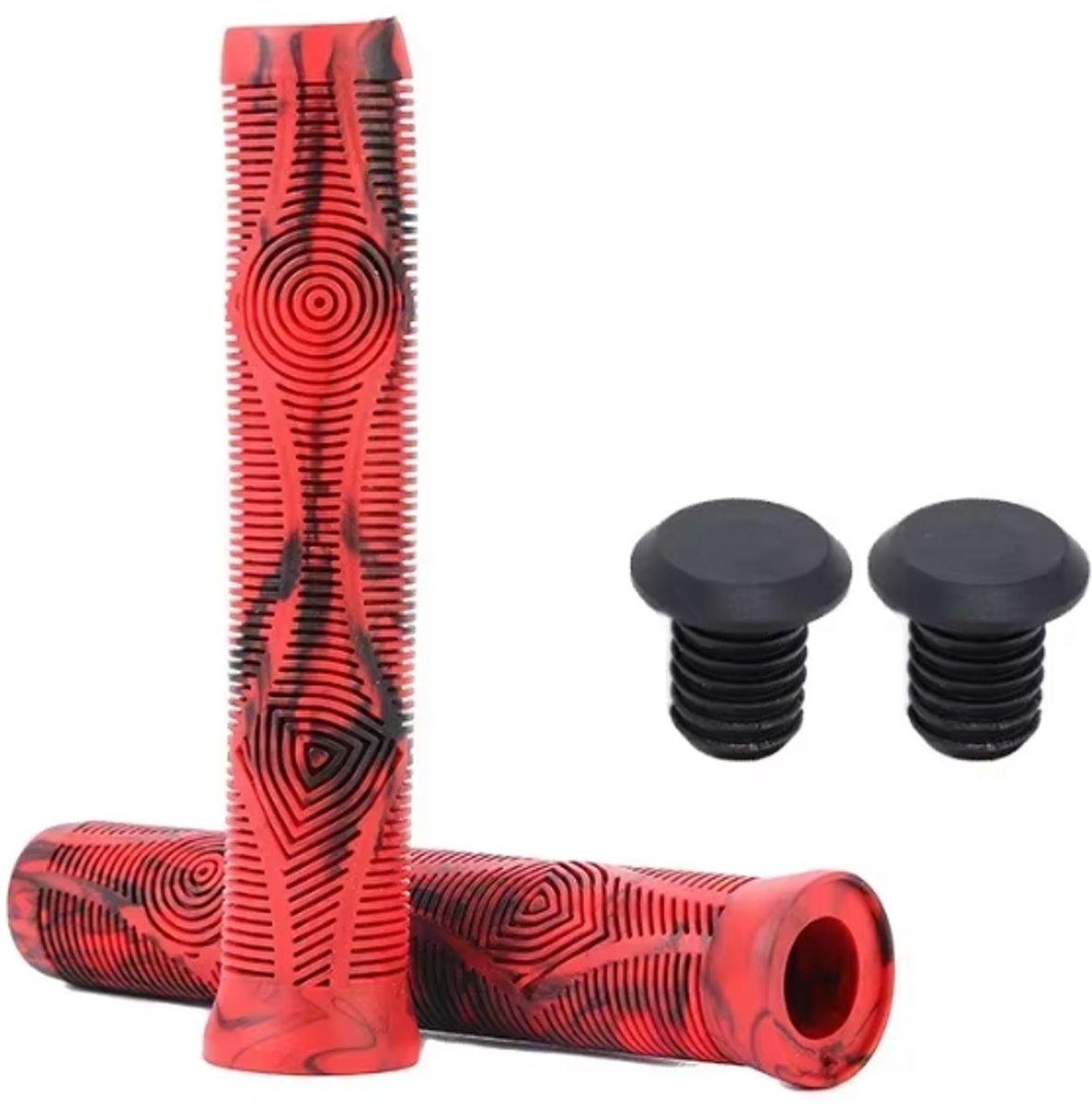 Rieba® Handvatten Fiets - 16cm Lang - Handvat voor Fietsstuur - MTB - BMX - Step - Handgrepen Rubber - Inclusief Stuurdoppen - Binnendiameter 22 mm - Rubber - 2 stuks - Rood