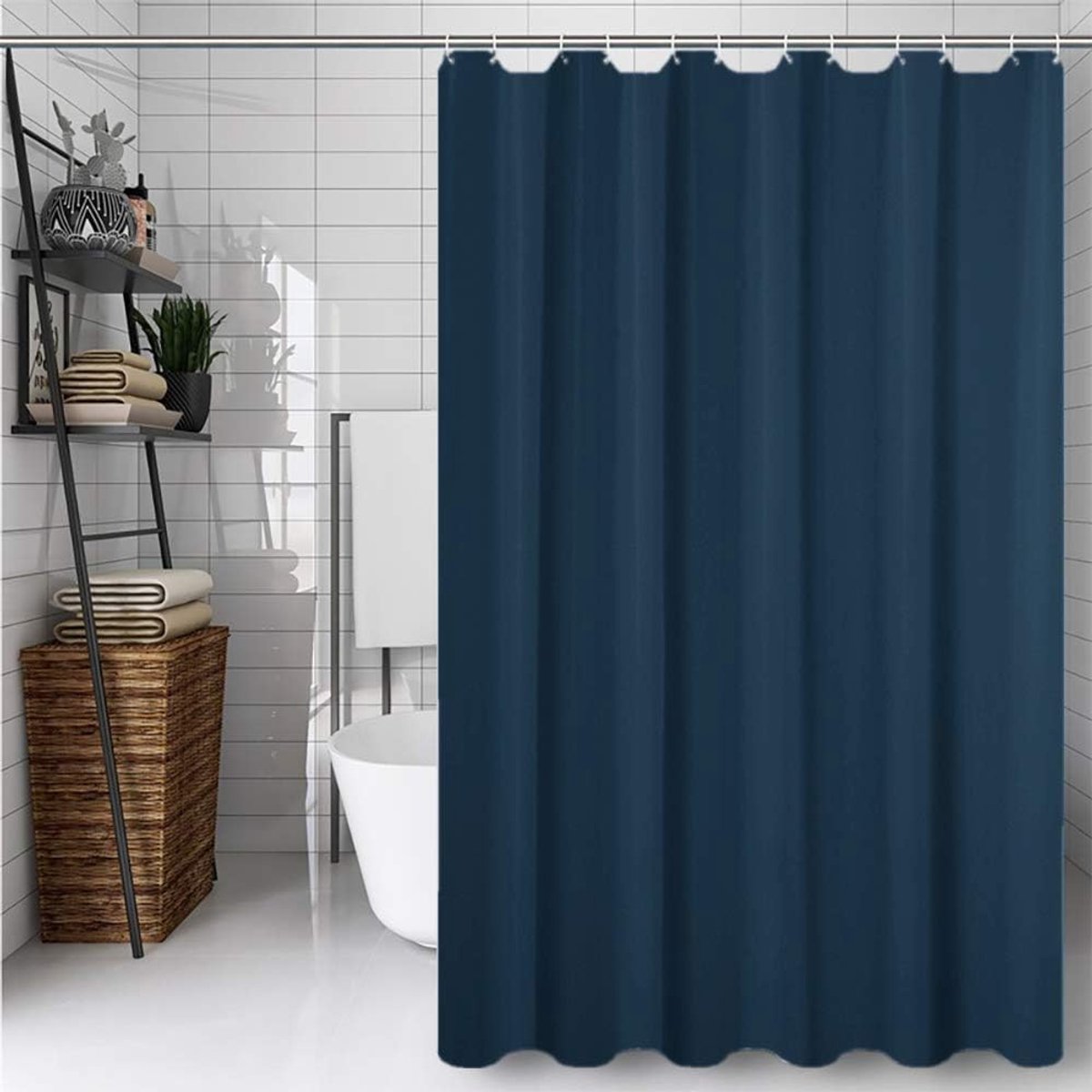 Marineblauw Douchegordijn 180 x 180 cm - 100% Polyester, Schimmelbestendig & Waterbestendig, Machine-wasmogelijk, Inclusief 12 Haakjes