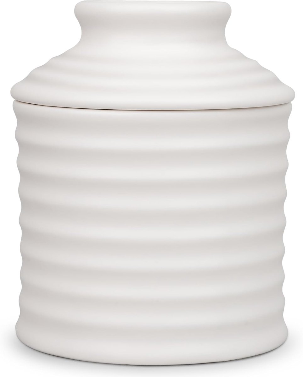 boterschotel, boterkruik voor aanrecht met waterlijn, keramische boterhouder voor smeerbare boter - Chrismas Gift Home Kitchen Decor - Torsade Matte Glaze Collection-Ivory
