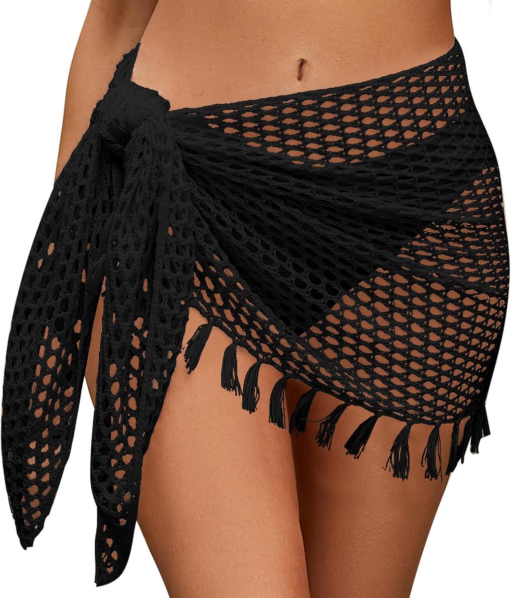 Dames gehaakte rok strand kort doorzichtige strandrok trekkoord wikkelrok mini sarong pareo gehaakte bikini cover up visnet wrap S-XL