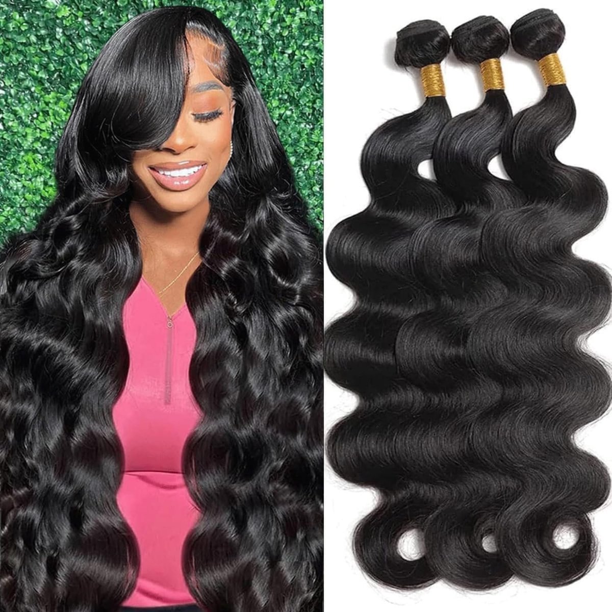 Wave Human Hair Bundles 12A Raw Human Hair Extensions Quick Weave Bundles 100% Unprocessed Virgin Real Hair Natural Black (20 22 24 inches)