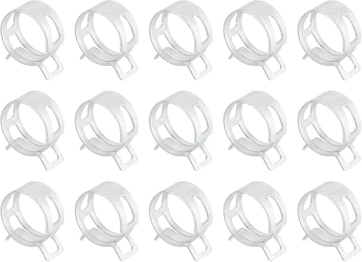 15 stuks veerband-type-actie brandstof/siliconen vacuüm-slangslangklem, 22 mm lagedruk-luchtveerslangclip-klem voor auto-oliebuis, waterbuis, zilver