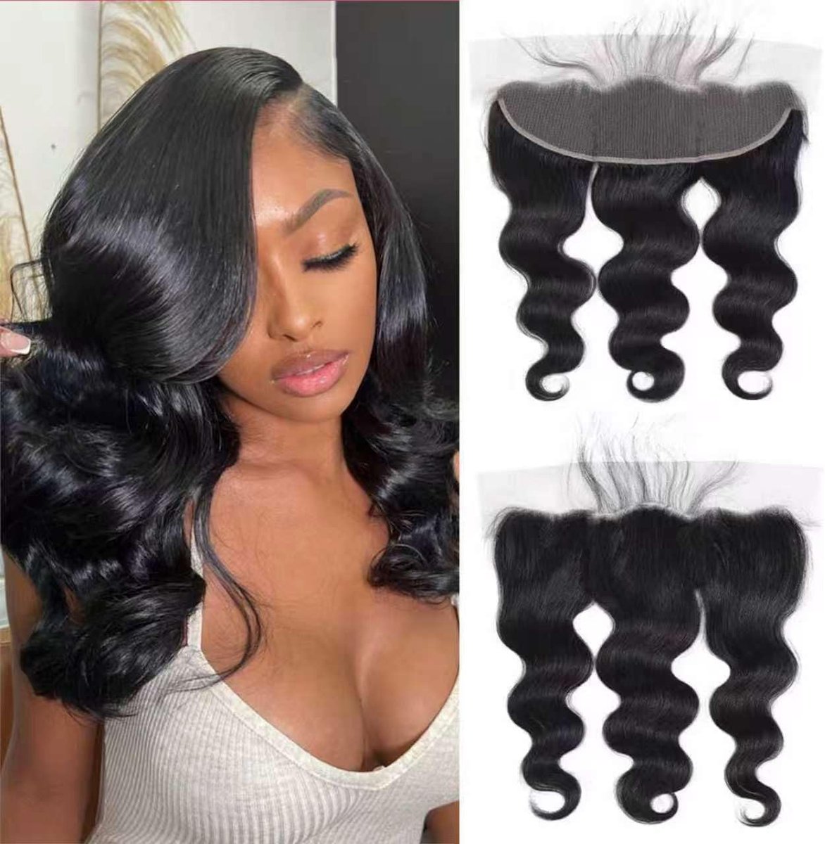 Frontal Closure Body Wave Human Hair 13x4 Ear To Ear Free Part Swiss Lace Frontal Pre Plucked With Baby Hair 100% Unprocessed Brazilian Virgin Human Hair Natural Color 16 Inch