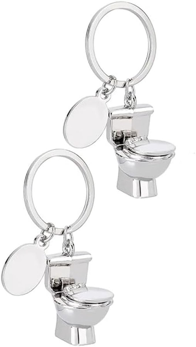 2 stuks toiletsleutelhangers van metaal, mini-toiletbril met scharnier, grappige hanger voor handtas, origineel cadeau en humoristisch gadget