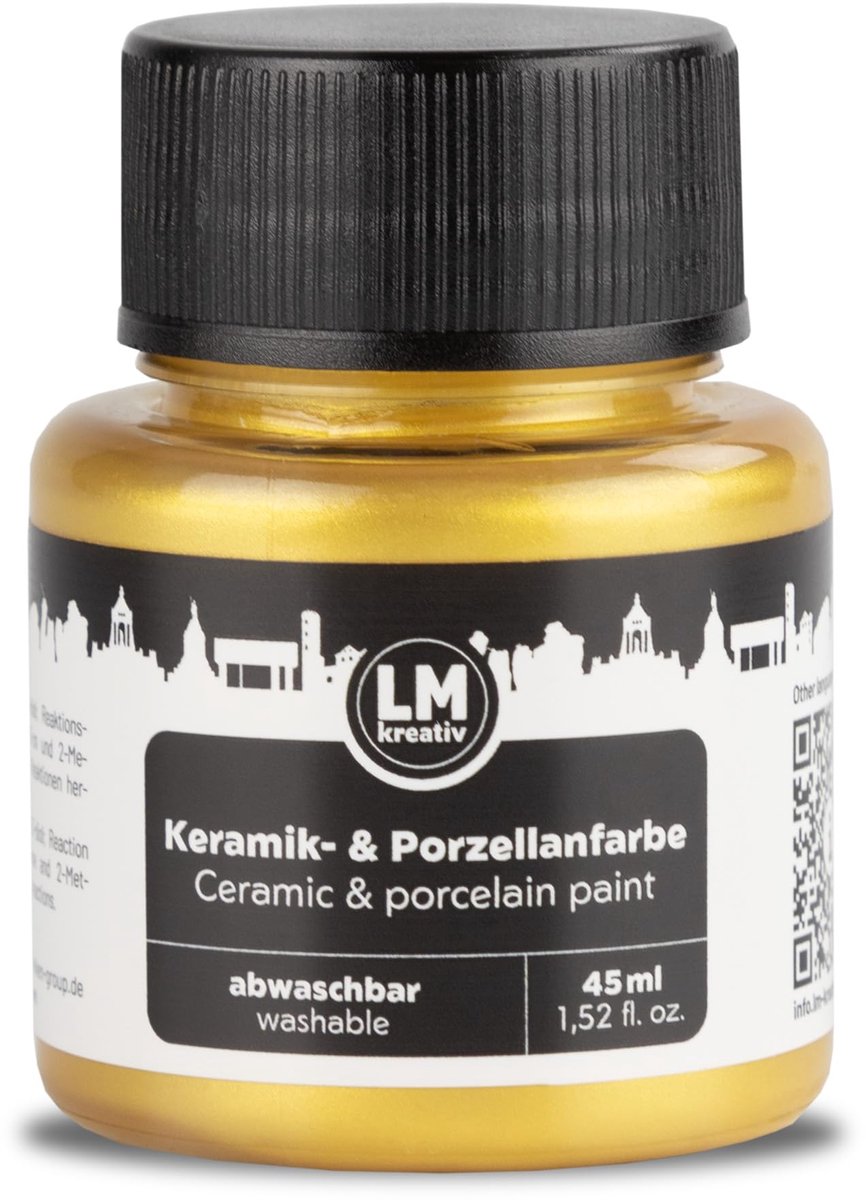 LM-Kreativ Porselein en Glasverf - Dekkende verf - Op Waterbasis - Hittebestendig - Metallic Goud - 45 ml