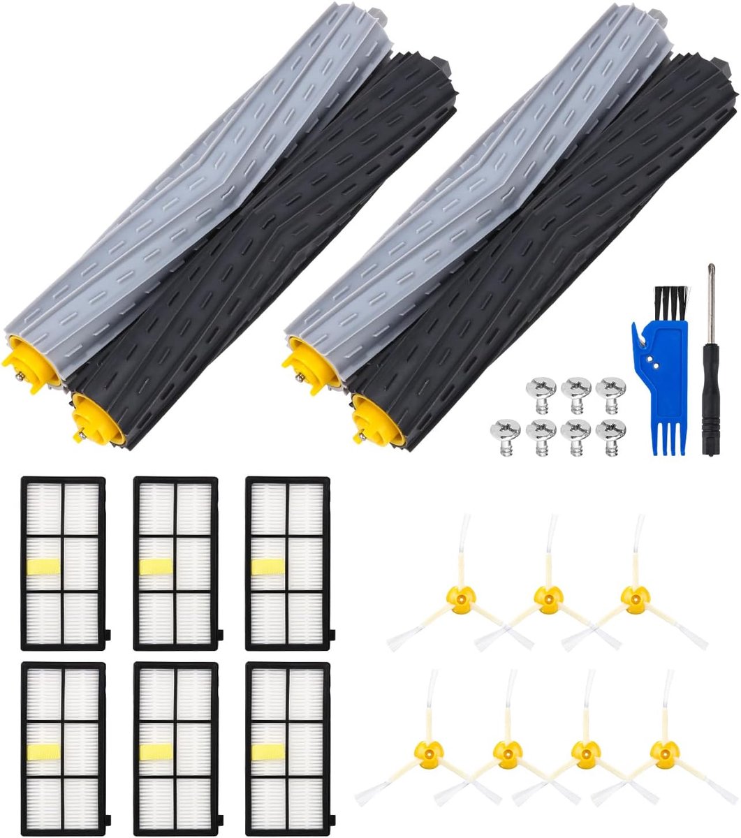 Reserveonderdelen compatibel met iRobot Roomba 860 865 870 880 896 960 966 971 976 980 981, borstels accessoires voor Roomba 800 900-serie, 2 sets rubberen borstel, 6 filters HEPA, 7 zijborstel