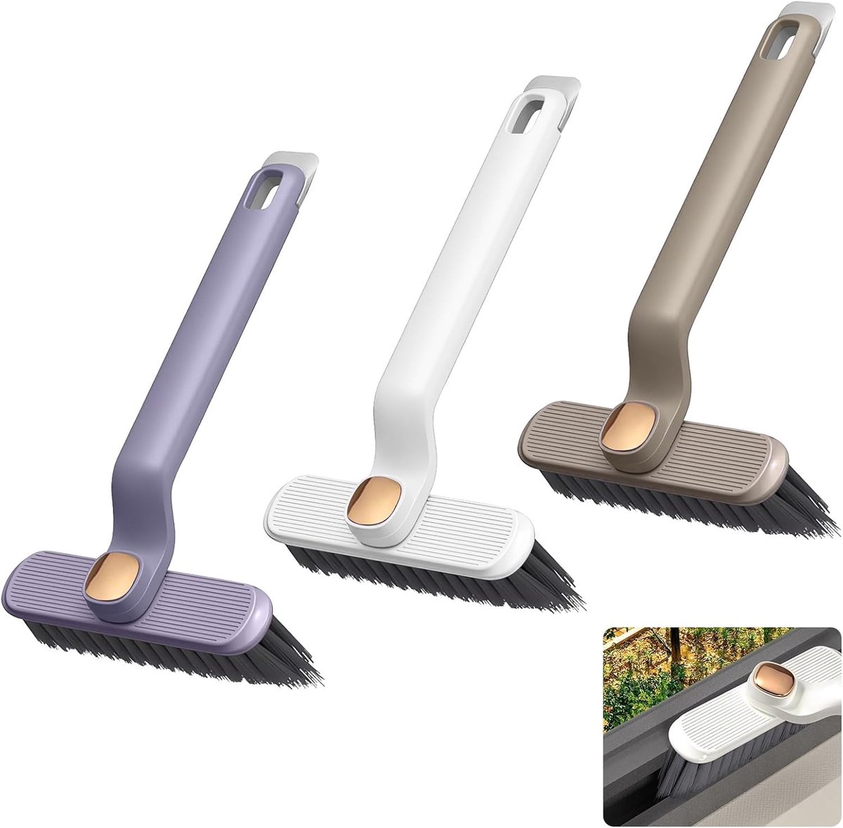 3-pack 360° roterende spleetreinigingsborstel, 3-in-1 reinigingsborstel met harde borstelharen met haarclip en spatel, geen dode hoeken draaiende spleetreinigingsborstel voor huishoudelijk