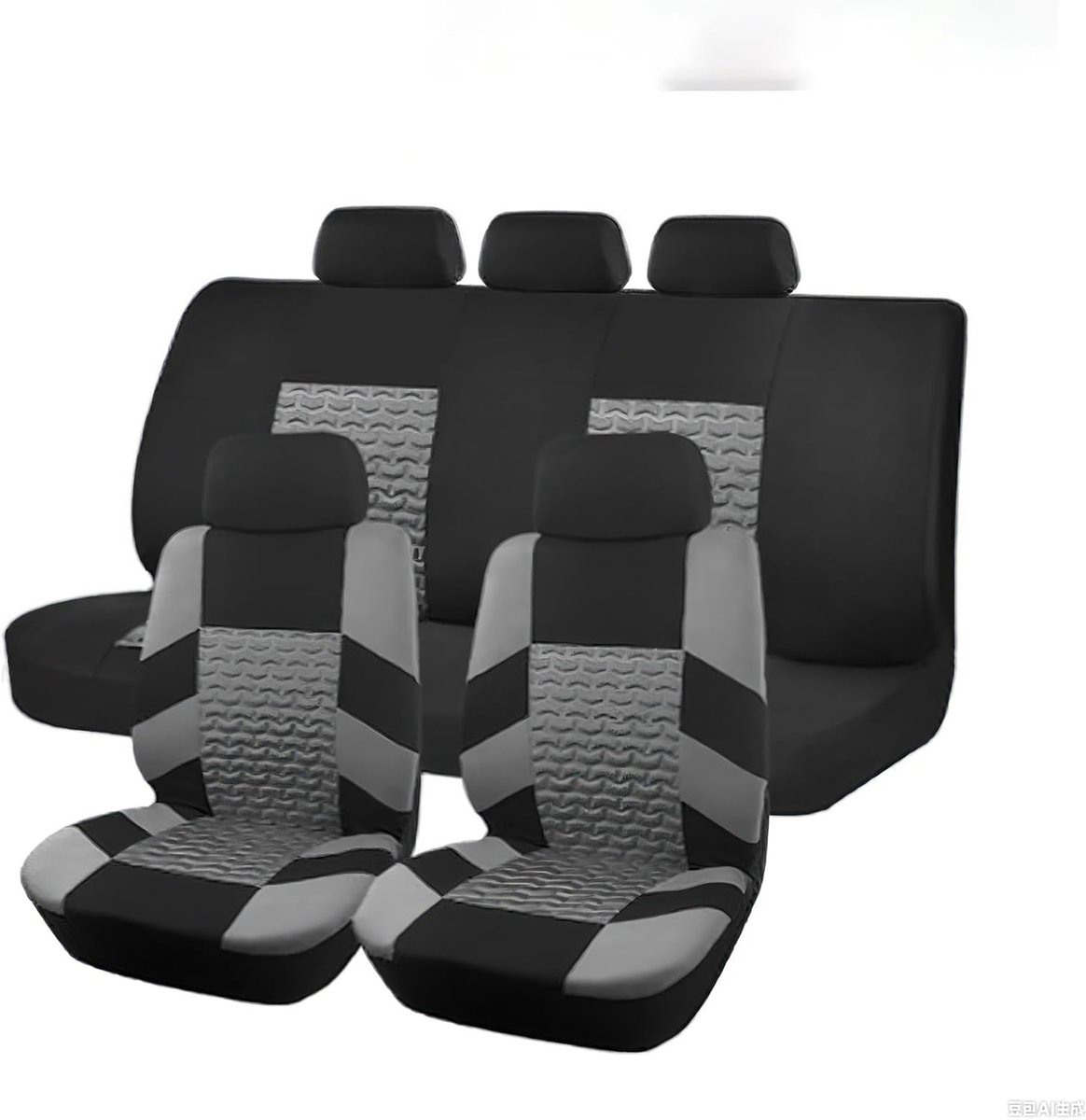 stoelhoezen, 9 stuks, universeel, klassiek, autostoelhoezen, stoelbeschermer, beschermhoezen, autostoel, grijs, stoelhoezen, set voor 5-zits, grijs