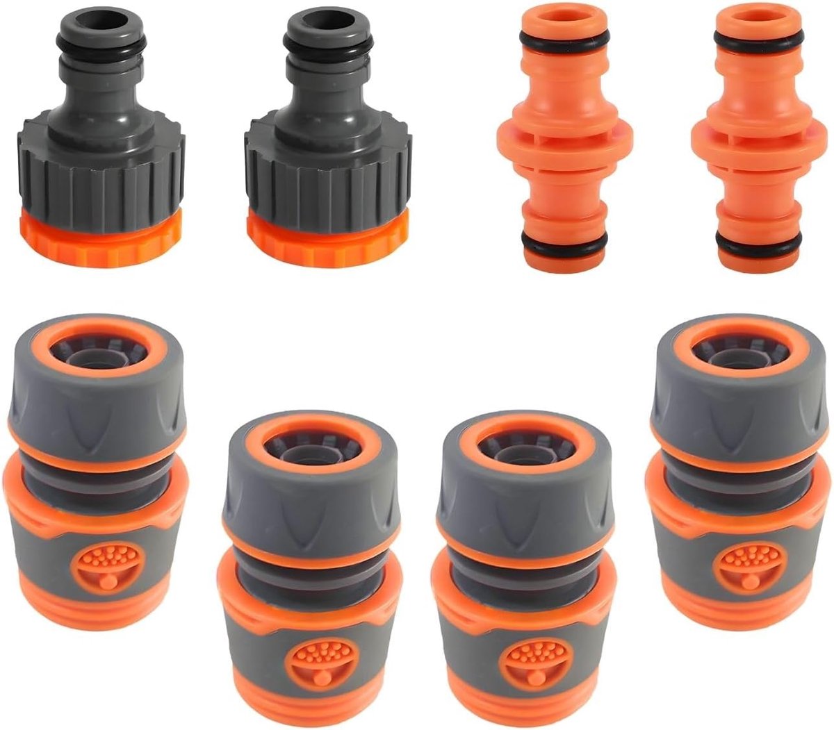 8-delige set tuinslangverbindingen, dubbele stekkers, snelaansluitingen en koppelingen voor slangverlenging, ideaal voor tuinirrigatie (1/2 inch)