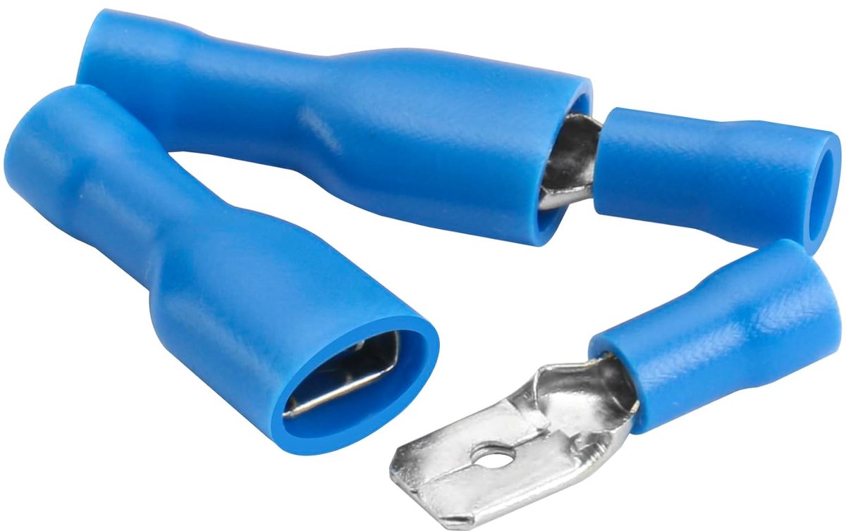 Stopcontacten/bus snelscheider vinyl, volledig geïsoleerd, FDFD+MDD2-250, 6,3 x 0,8 mm kabelschoen, voor 1,5-2,5 mm² (16-14 AWG), blauw, 100 stuks