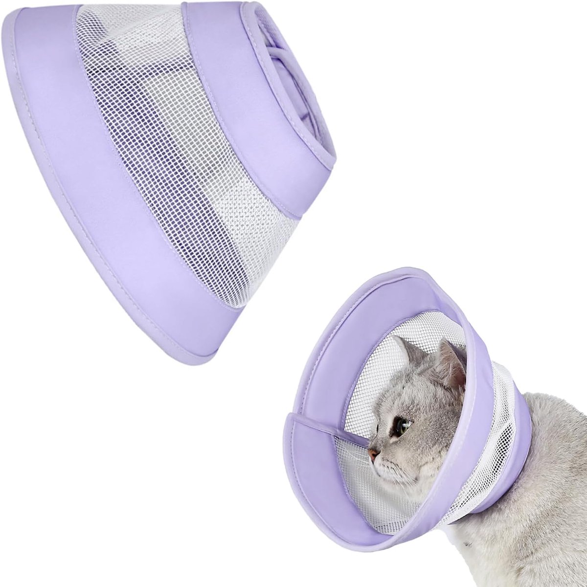 kegelkraag zacht, verstelbare ademende kattenhalskegel na, herstelkraag van luchtdoorlatend gaas om te stoppen met likken, paars (maat M: 17-23 cm nek)