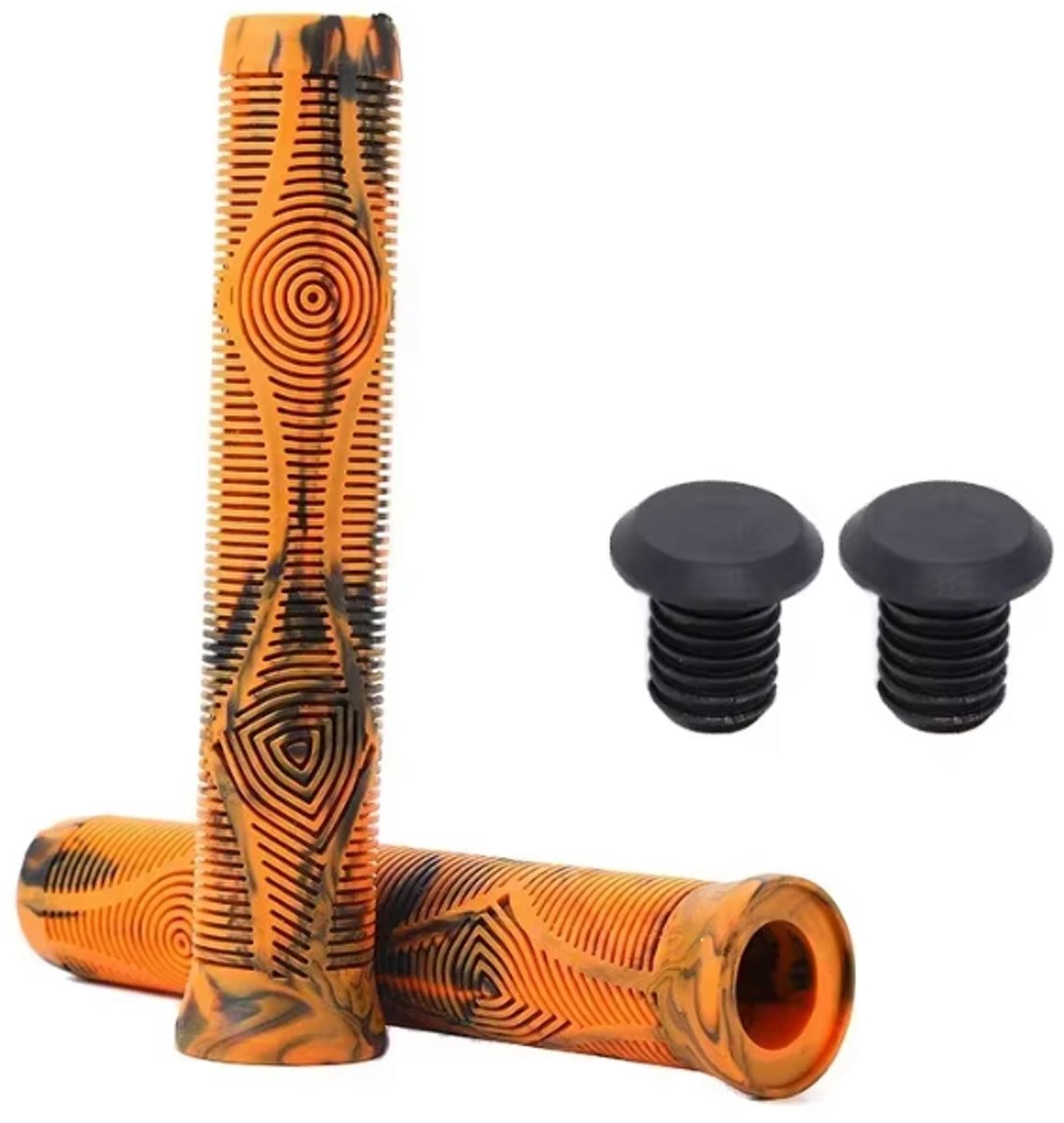 Rieba® Handvatten Fiets - 16cm Lang - Handvat voor Fietsstuur - MTB - BMX - Step - Handgrepen Rubber - Inclusief Stuurdoppen - Binnendiameter 22 mm - Rubber - 2 stuks - Oranje