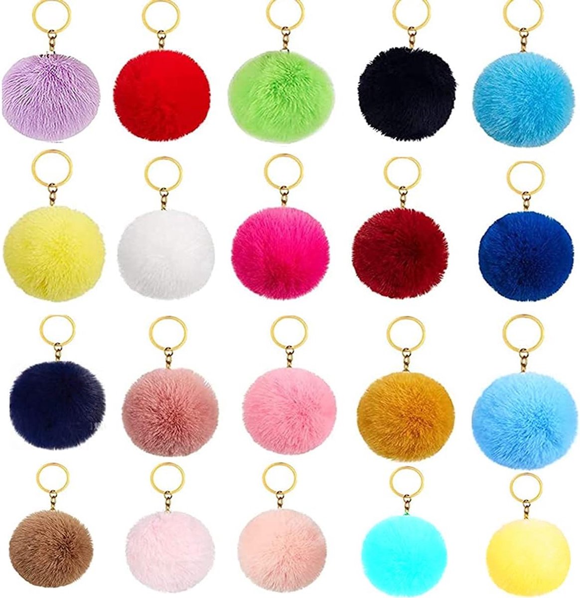Sleutelhanger, 20 stuks, pluizig, zachte pompon-sleutelhangers, voor meisjes, vrouwen, hoeden, schoenen, tassen, accessoires