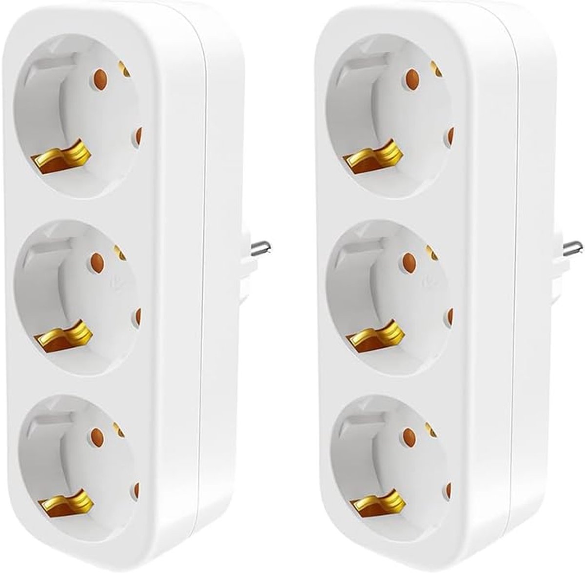 2 stuks EU stopcontactenverlenging, splitter meervoudige contactdoos, 3-in-1, 3680W, 250V, 16A, wit, universeel Schuko。 (2)