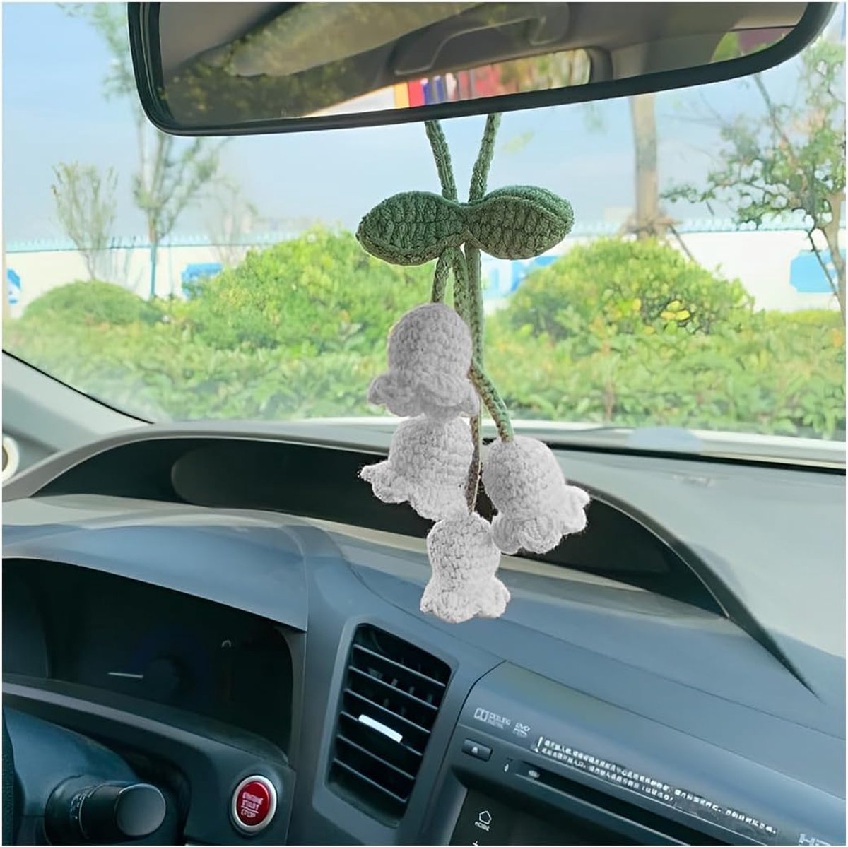 Autospiegelhanger, gehaakte klokbloemen, autospiegel, hangende bedels, accessoires, bloem, handgebreid, autodecoratie voor mannen en vrouwen, accessoires (wit)