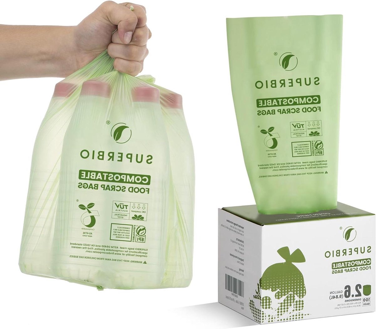 Composteerbare Vuilniszakken - Afvalzakken Groen - Huishoudelijk Afval - BPI en OK Compost Gecertificeerd - 26 Gallon - Groen