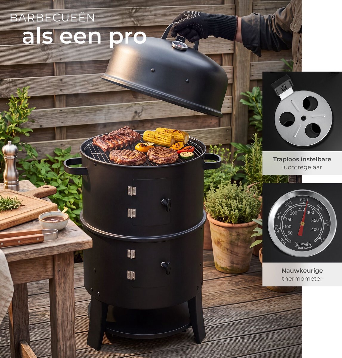 tectake tectake 3-in-1 Rookoven - afbeelding 4