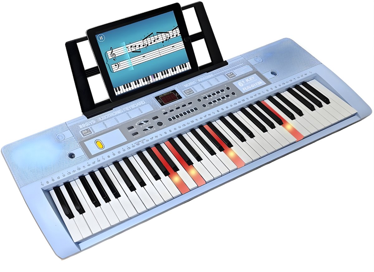 KIRA® Elektrische Piano - 61 Toetsen - Educatief Speelgoed Piano - Keyboard voor Kinderen - Lichtblauw - 79cm x 9cm x 21cm