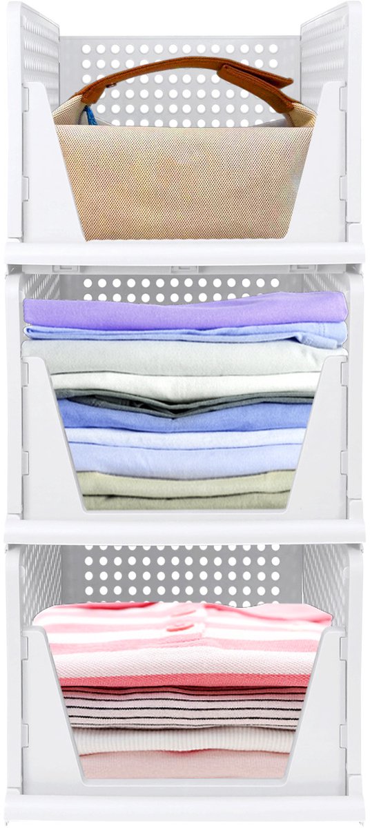 PIPIPOXER kast organizer - Organizer - set van 3 -Opberger - Kledingkast Organizer - stapelbaar - uittrekbaar - 33x 43 x 75cm - wit