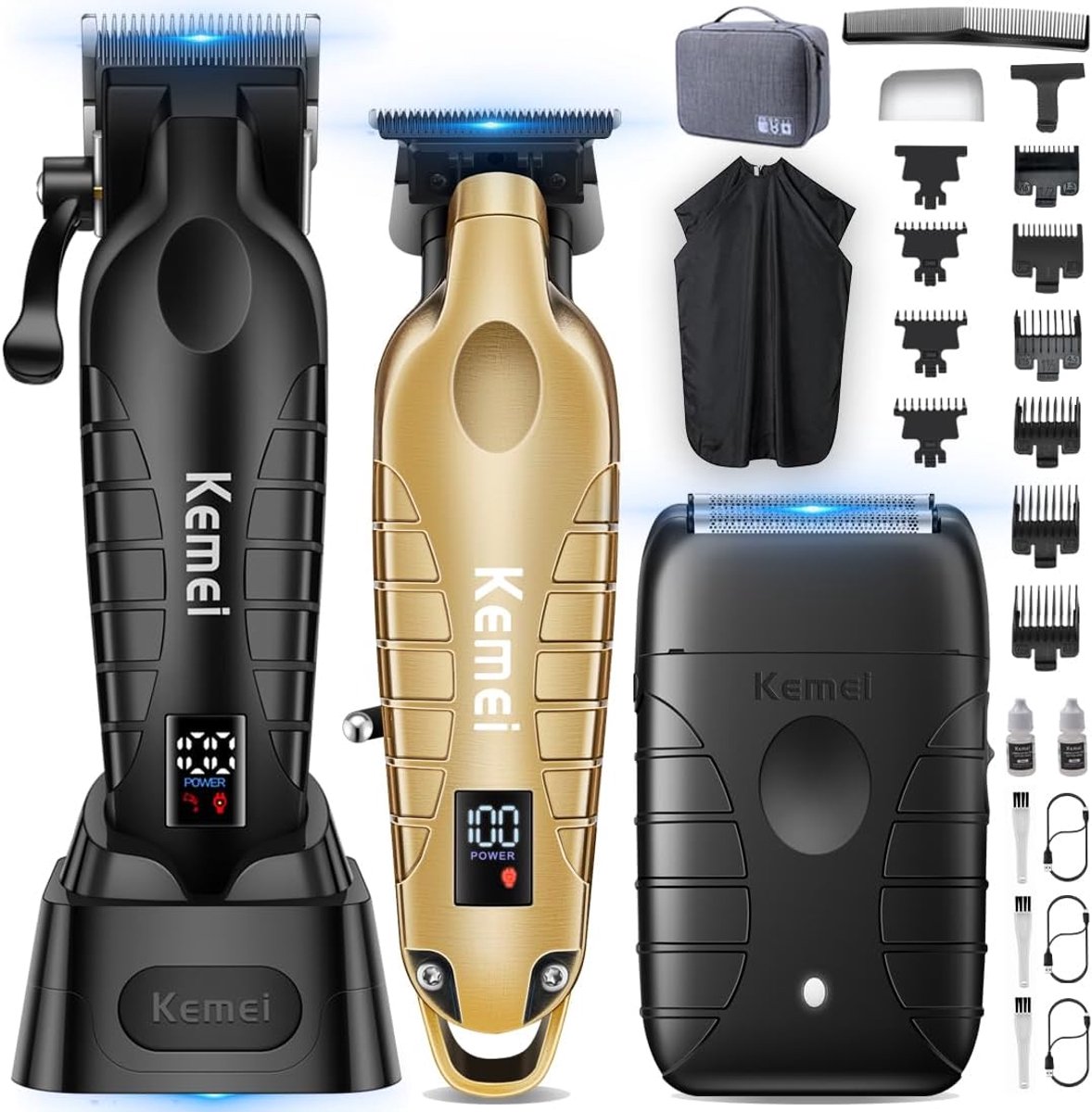 Professionele Tondeuse Set voor Mannen Draadloos 8000RPM Haartrimmer Baardtrimmer 2000mAh LED Display 9 Opzetkammen