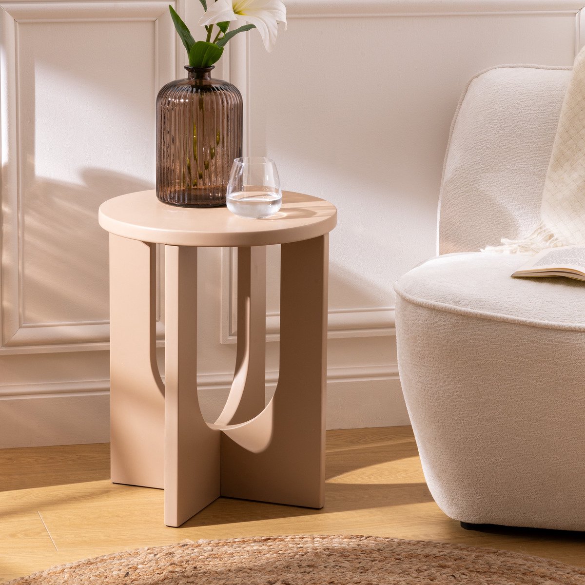 Atmosphera Bijzettafel Bloom - Ø40xH51cm - Hazelnoot Noisette