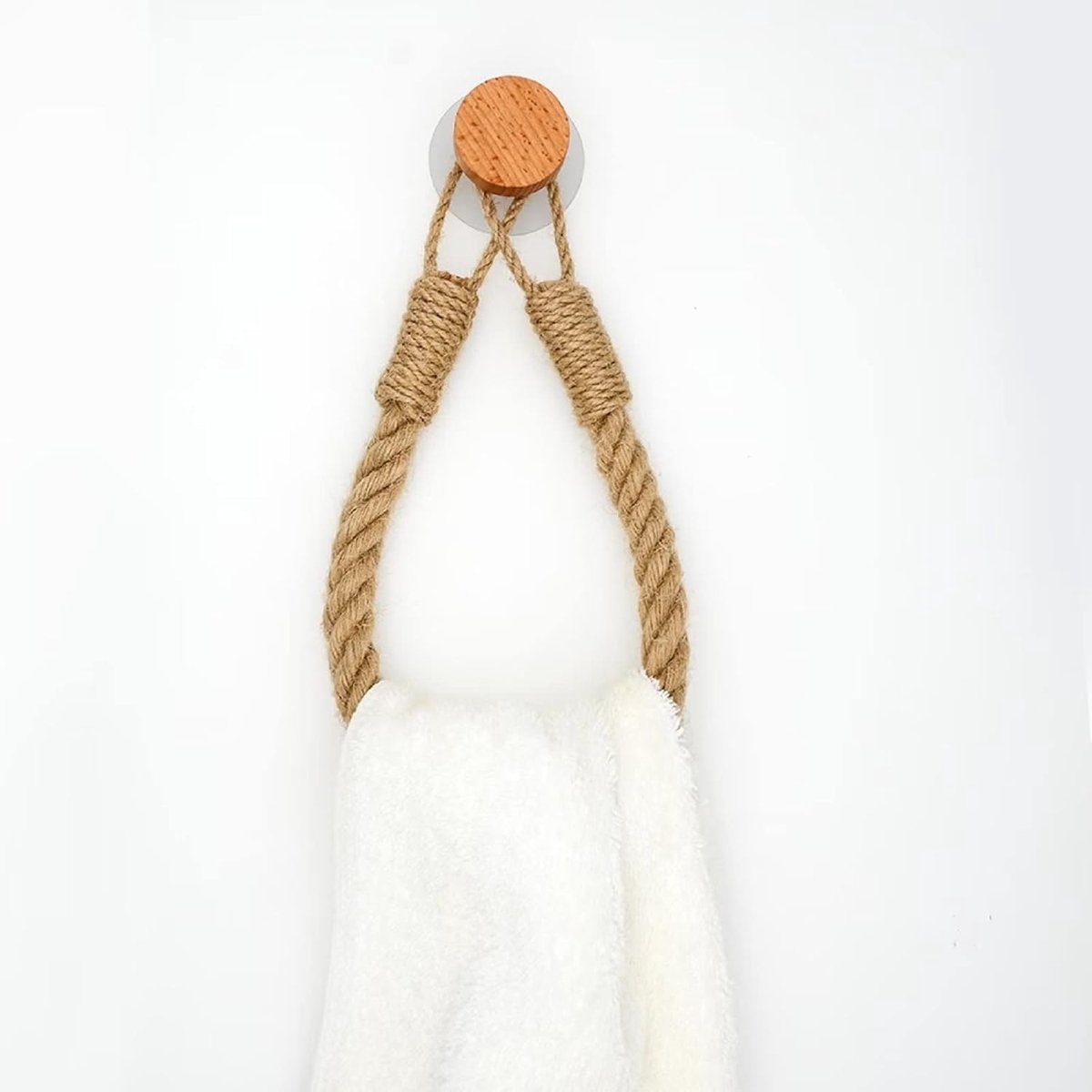 Servethouder – Servettenhouder -Toiletrolhouder – wc-rolhouder - Toiletrolhouder Zonder Boren – Jute Toiletrolhouder met Houten Haak – Wandhouder voor Toiletpapier en Handdoek – Rustieke Toiletrolhouder