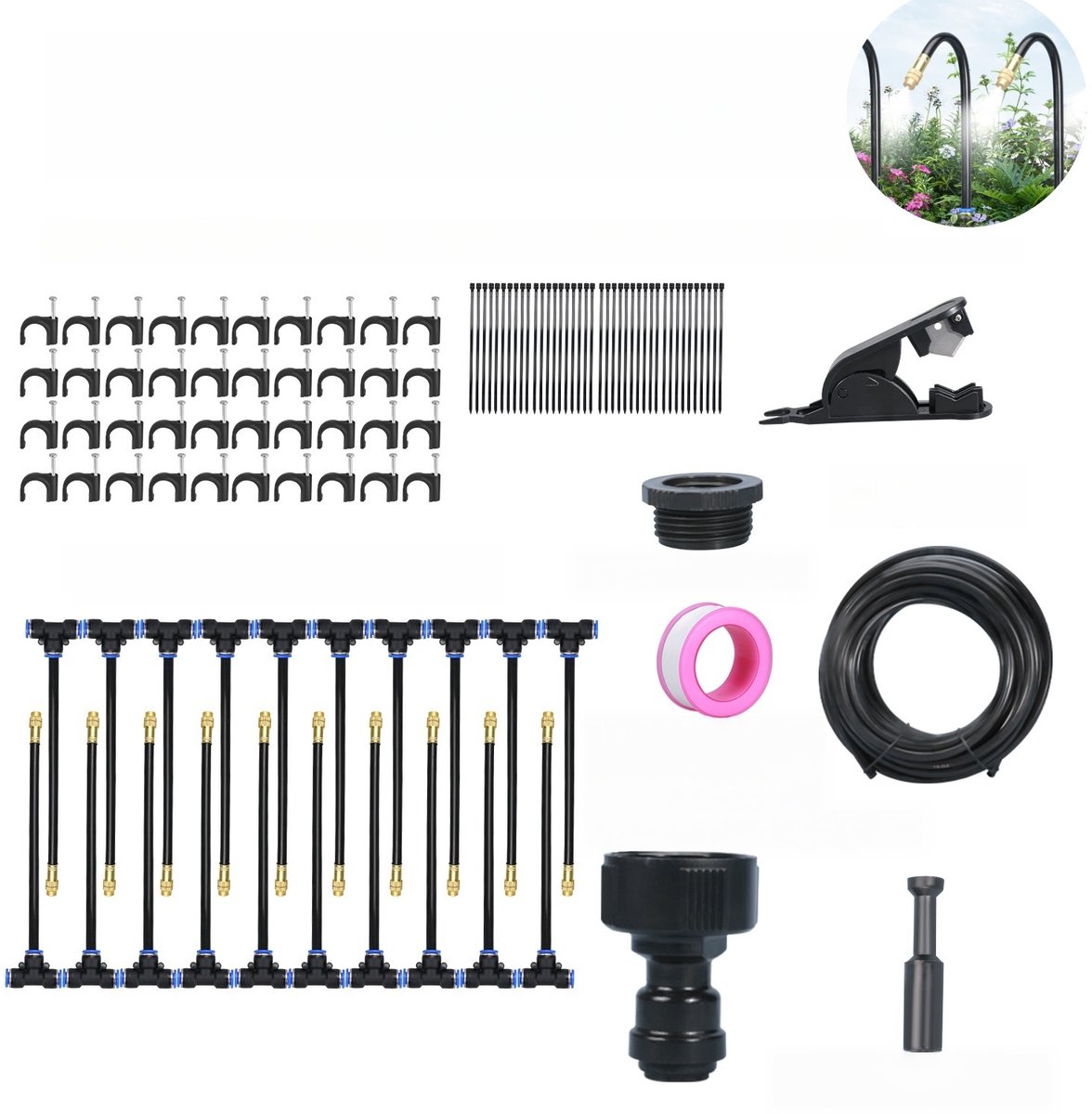 1 set - vernevelingssproeier set - automatisch bewateringsapparaat - irrigatie set - 360° draaibaar, verstelbare spuitstand - 20 meter - tuin, plantenkas, terras koeling - zwart