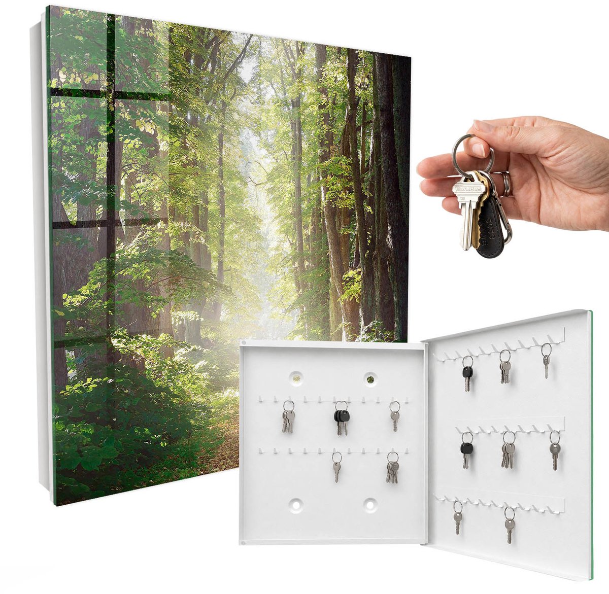WallMuralia - Sleutelkast - 30x30x5 cm - met 50 haken - Boslandschap Sleutelkastje Gang - Groente Sleutelbox - Rechtsopenend - Wit interieur