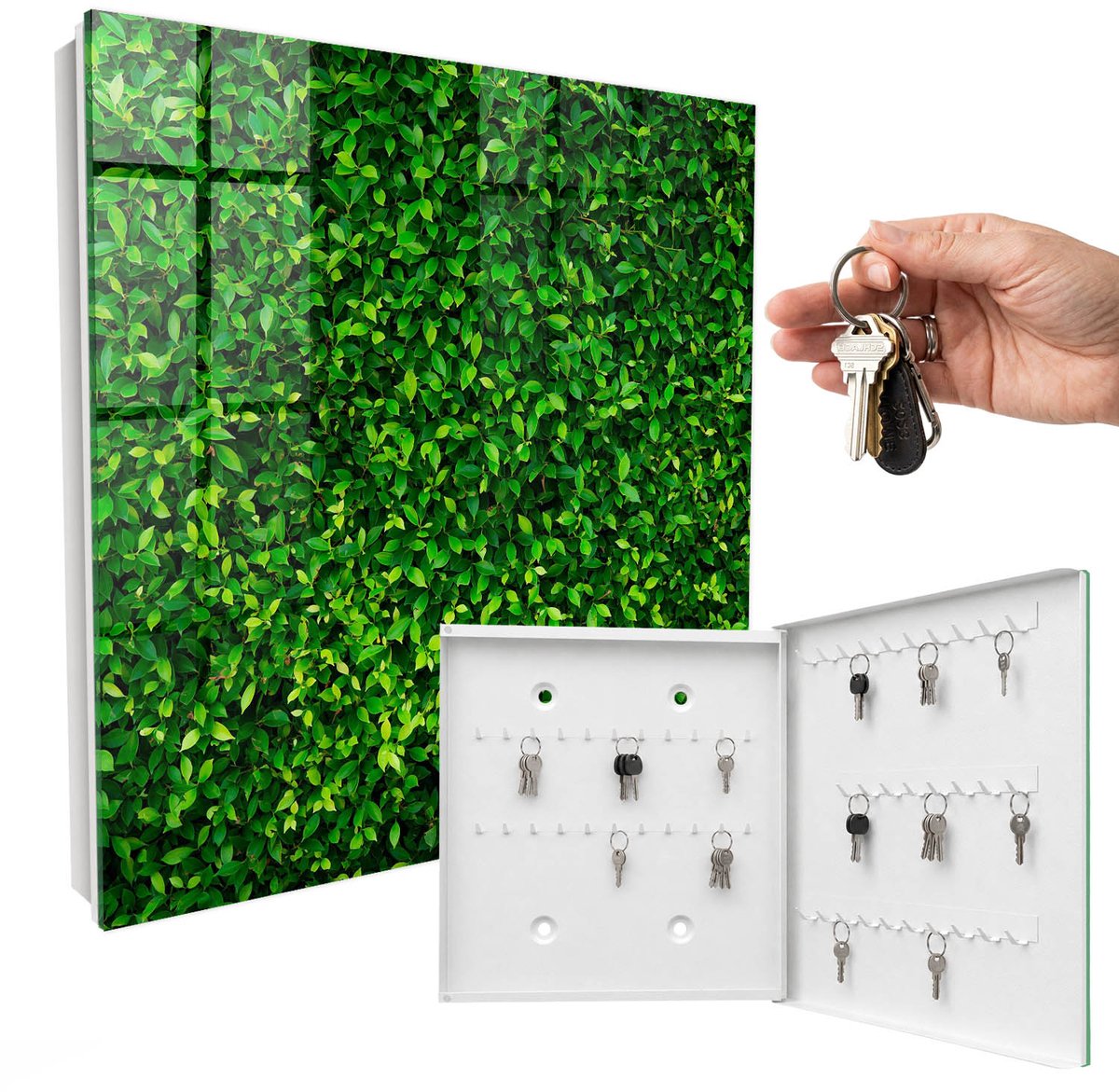 WallMuralia - Sleutelkast - 30x30x5 cm - met 50 haken - Groene Tuin Sleutelkastje Hal - Groente Sleutelbox - Rechtsopenend - Wit interieur