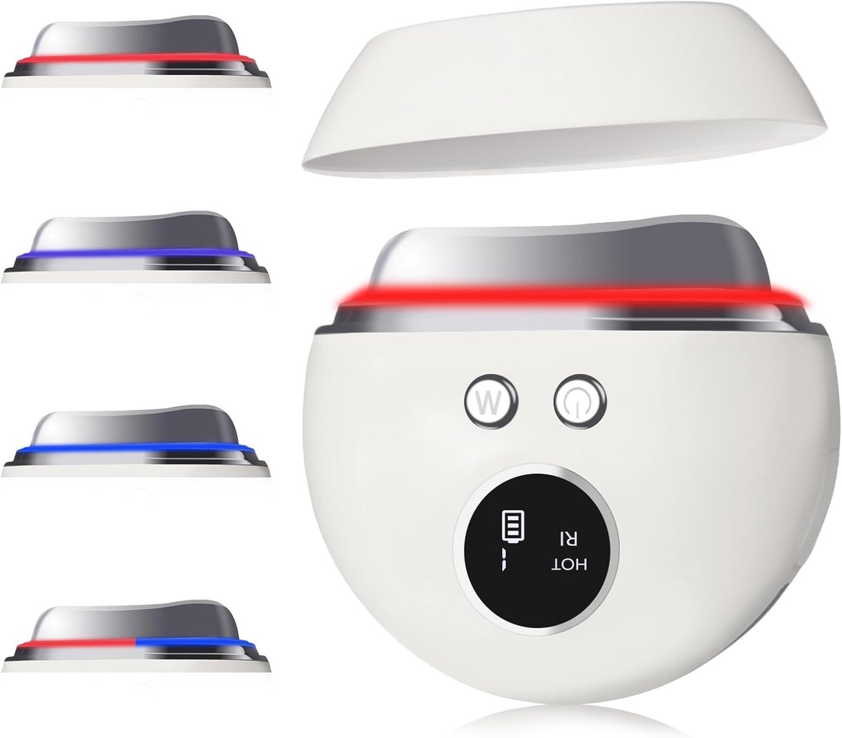 Gua Sha Gezichtsmassageapparaat, elektrisch, led, rood, blauw en paars, therapie met 4 modi, gezichtsvormingsgereedschap, warmtemassageapparaat, 9 intensiteitsniveaus, facelift, anti-aging