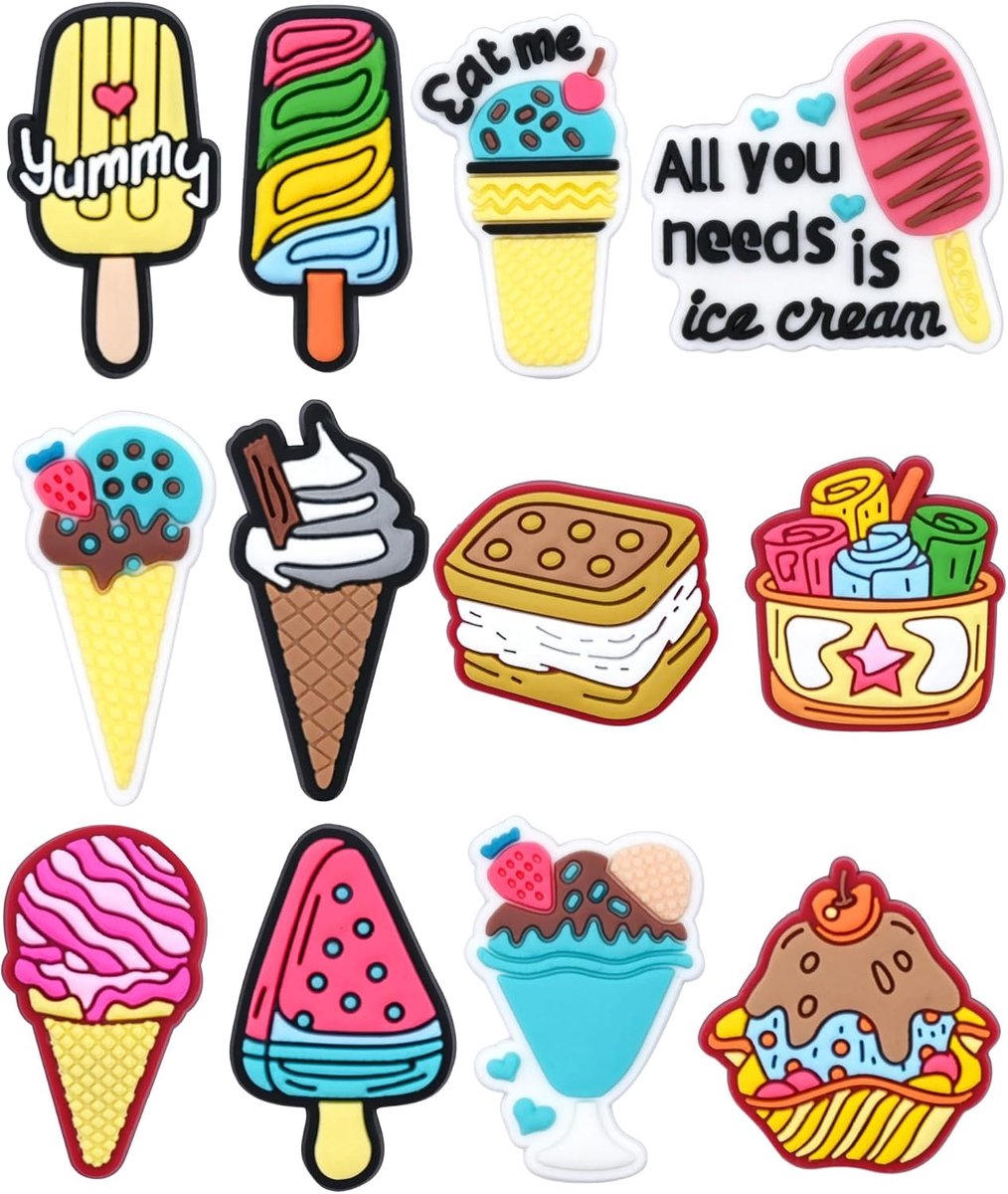 Schoenen Charms Decoraties, 12 Stks Ijs Kersen Schoen Charms Packs, Donuts Bunny Eggs Cat's Paw Lolly Zomer Schoenen Pinnen Accessoires voor Vrouwen Meisjes Klompen Sandalen, Eén maat