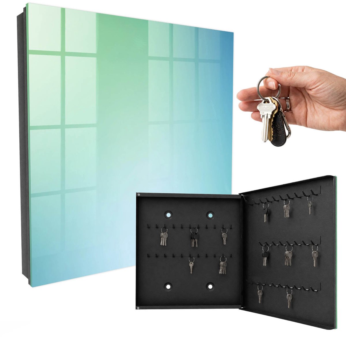 WallMuralia - Sleutelkast - 30x30x5 cm - met 50 haken - Kleurrijk Verloop Sleutelkastje Hal - Groente Sleutelbox - Rechtsopenend - Zwart interieur