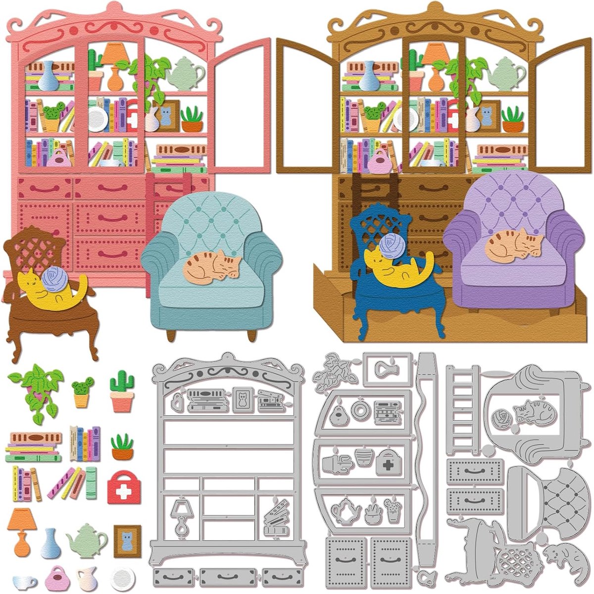 Retro Boekenplank Snijden Dies voor Diy Scrapbooking Metalen Bank Kat
