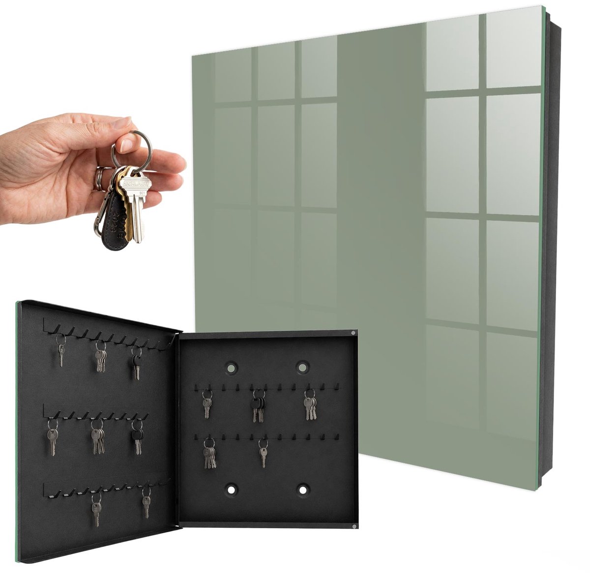 WallMuralia - Sleutelkast - 30x30x5 cm - met 50 haken - Verstandig Sleutelkastje Binnen - Groente Sleutelbox - Linksopenend - Zwart interieur